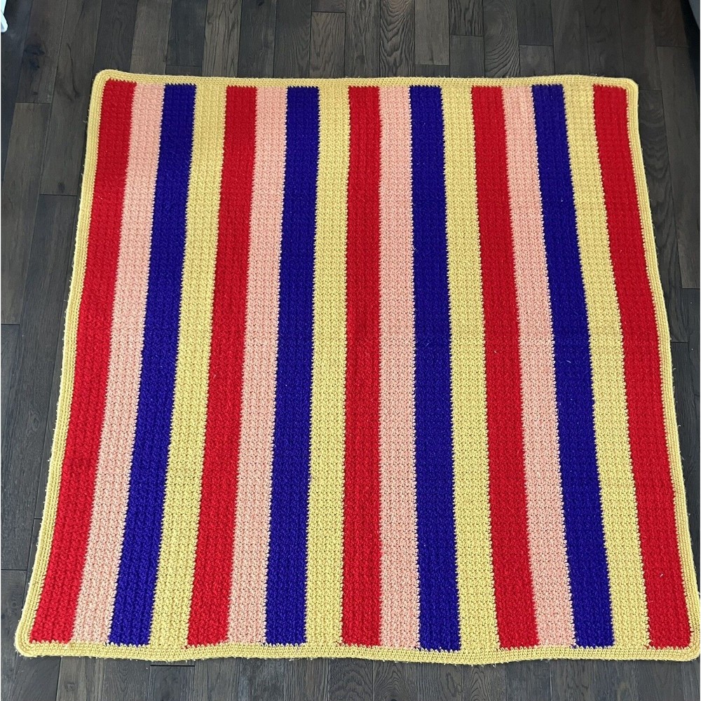 Handmade Colorful Afghan Couch Blanket Throw 55" x 55" Square Red Purple Peach